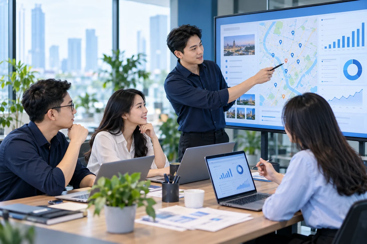 Ảnh minh họa đội ngũ phối hợp xử lý hồ sơ và kế hoạch marketing